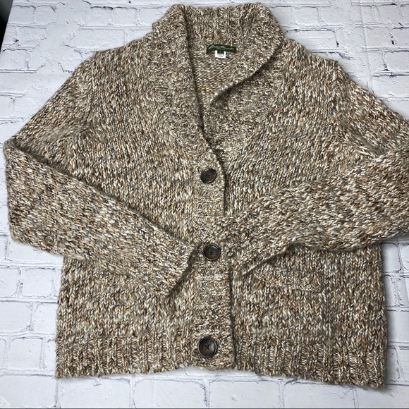 Eddie Bauer Button Front Wool Blend Cardigan Tan - Picture 1 of 8